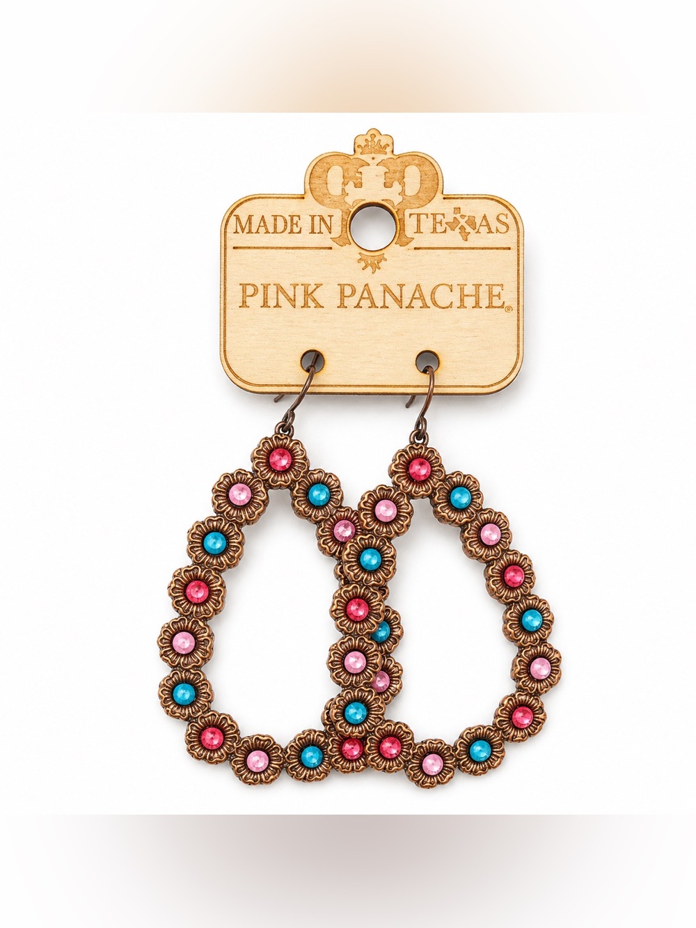 BRAND NEW W TAGS Pink Panache Bronze Multi Crystal Open Teardrop Earrings